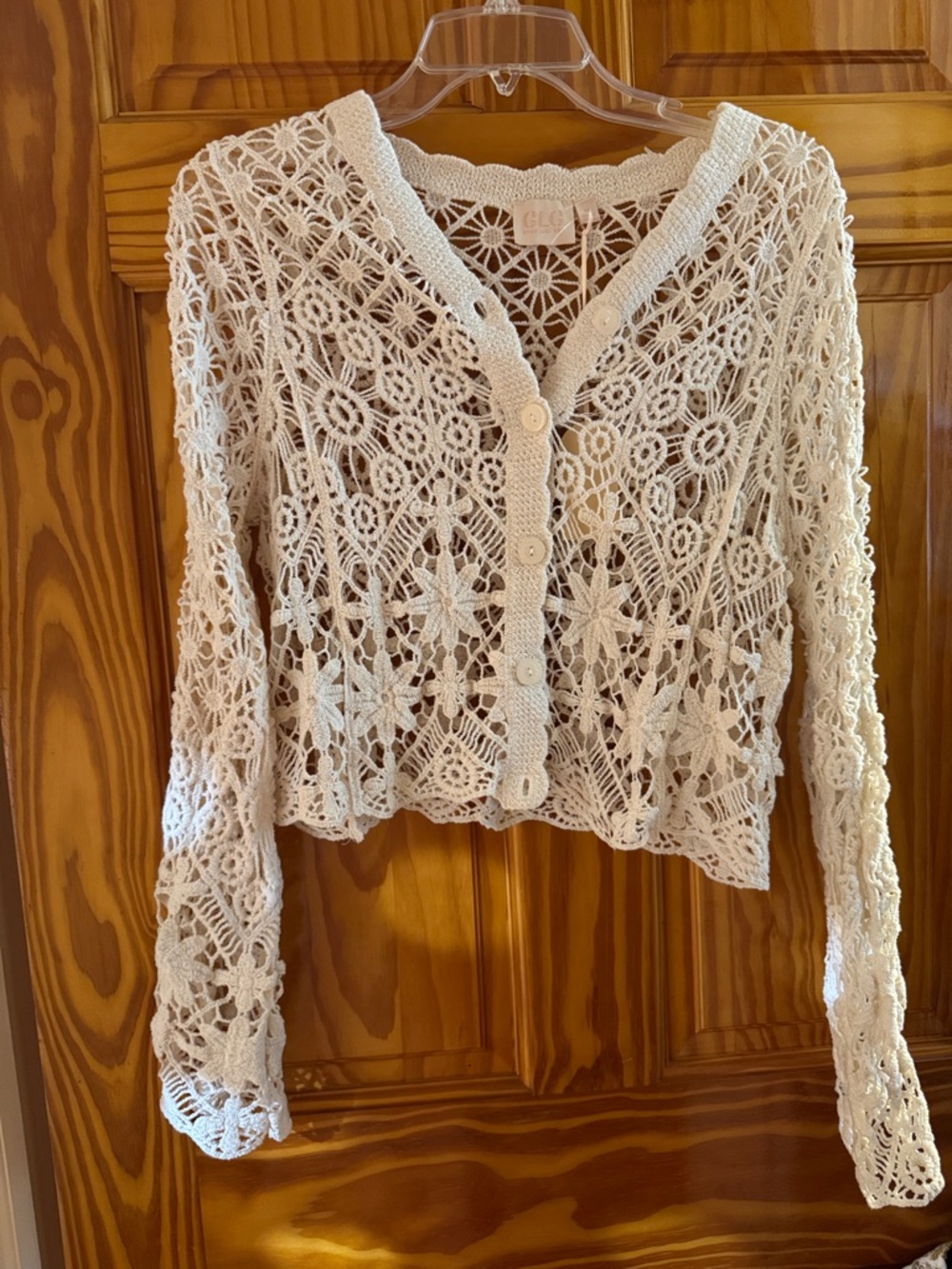 Crochet Lace Button-Front Crop Top - Cream